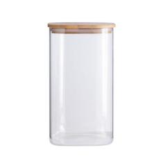 Pote De Mantimentos Quadrado Flat 1400Ml Tampa Bambu Oikos