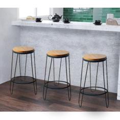 Kit 3 Banquetas Banco Guatemala Estilo Industrial Preto - MAHARA, PRET