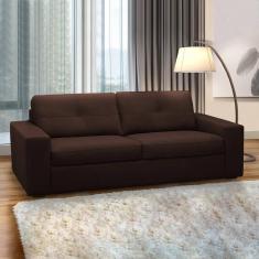 Sofá Decorativo Mendes 2 Lugares Sala De Estar 205cm Pés Em Madeira Couro Marrom Chocolate G88 - Gran Belo