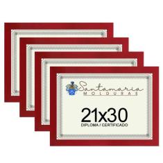 Kit 4 Molduras Porta Diploma Certificado A4 21x30 Vermelho - Santamari