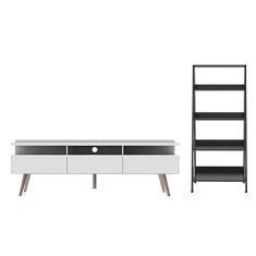 Rack para TV até 65 Polegadas Madesa Londres e Estante Escada - Branco/Preto