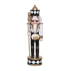 Boneco Quebra Nozes Natal Em Pe Preto Dourado 30Cm Florarte