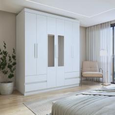 Guarda-Roupa Casal com Espelho 6 Portas 4 Gavetas Zeus