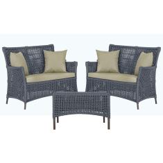 2 Sofá Área e Mesa Igapó Alumínio Pintura Marrom Corda Náutica Estofado Impermeável Almofada 7 Trama