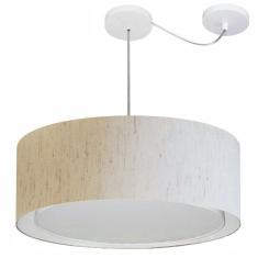Lustre Pendente Cilíndrico Com Desvio Md-4317 Cúpula em Tecido 60x25cm Linho Bege - Bivolt