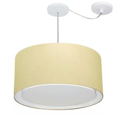 Lustre Pendente Cilíndrico Com Desvio Md-4308 Cúpula em Tecido 50x30cm Algodão Crú - Bivolt