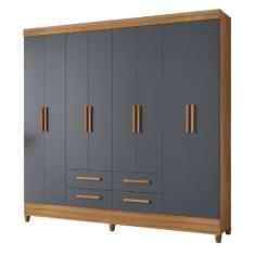 Guarda Roupas Casal 8 Portas 4 Gavetas Freijó/Cinza Flórida Moval