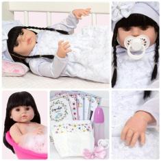Boneca Reborn Realista Morena 46cm Olhos Castanhos 13 Itens - Cegonha 