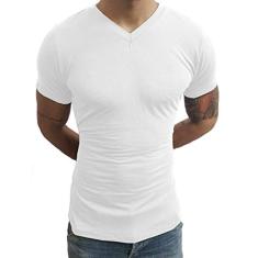 Camiseta Masculina Slim Fit Gola V Manga Curta Básic Sjons tamanho:p;cor:branco