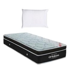 Colchão Solteiro Molas Ensacadas Elegant Superpocket (28x88x188) Preto com Travesseiro Guldi Soft Nasa Branco