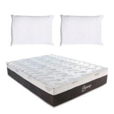 Colchão Casal Pegasus Molas Ensacadas (30x128x188) Branco e Cinza com 2 Travesseiros Guldi Soft Nasa Branco