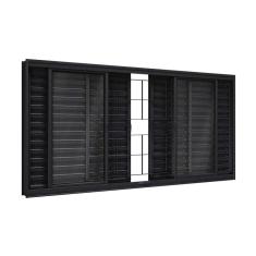 Janela de Aço Veneziana com Grade Quadrada 6 Folhas 100x150cm Facilitá Lucasa Preto