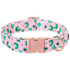 Coleira de cachorro Maca Bates Dia de São Patrício Coleiras de trevo irlandês rosa verde macio ajustável durável trevo de São Patrício presente de primavera para crianças pequenas, médias, grandes