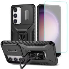 Wanyuexes Capa para Galaxy S23, capa para Samsung S23 SM-S911U com protetor de tela de vidro temperado e capa deslizante para câmera, suporte giratório para carro, capa à prova de choque para Samsung