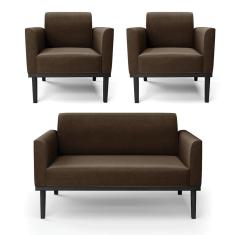 Sofá Namoradeira Com 2 Poltronas Base De Madeira Fixa Preto Marisa Suede D03 - D`Rossi Marrom