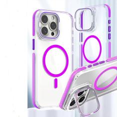 GANGANPRO Capa magnética compatível com iPhone 12/12 Pro, suporte de anel de câmera embutido, capa protetora transparente clássica à prova de choque para mulheres, homens, meninas, presente, 15 cm -