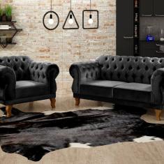 Sofá 2 e 1 Lugares Duquesa Decoração Sala Recepção Retrô Preto