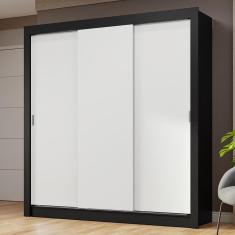 Guarda-roupa Casal 3 Portas Correr Preto/Branco Nobre