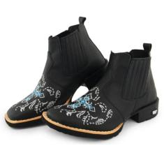 Bota Botina Country Feminina Cano Curto Texas Gold Couro Preta, Preto,