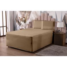 Lençol Casal Luva com Elástico Veste Colchão + Box Conjugado Malha Gel Spandex 1pç Bege
