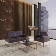 Sofá para Escritório e Recepção 3 Lugares Corino Atena Marrom