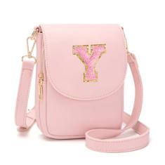Viverte Bolsa transversal para meninas adolescentes, pequena, inicial, celular, bolsa de couro com compartimento triplo, Rosa claro