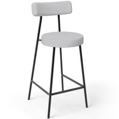 Banqueta Baixa Milão L02 Assento em Linho Estrutura em Aço Encosto Fixo Altura 60 cm Cinza