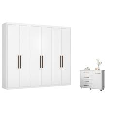 Conjunto Quarto Guarda Roupa E Comoda Caroline Branco