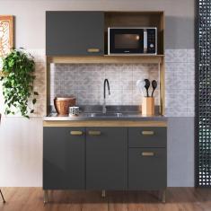 Armário De Cozinha Compacta Fidelitá Malta 122cm 4 Portas 1 Gaveta Sem Tampo E Fundo Castani/chumbo