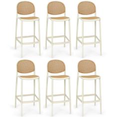 Kit 6 Banqueta Alta Com Encosto Roma Em Polipropileno - Nude
