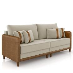 Sofá 3 Lugares Living 192cm Zoe K04 Veludo Bege/marrom - Mpozenato