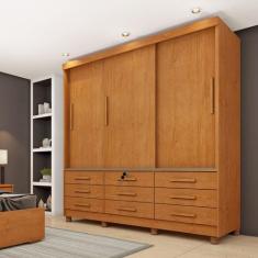 Guarda Roupa Casal com pés 3 Portas de Correr 9 Gavetas 199cm Chicago 