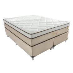Cama Box King Aquarius com Colchão King Molas Ensacadas Bege e Branca 