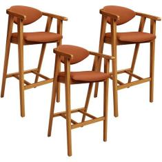 Kit 03 Banquetas Alta Cozinha Bancada Bar Sala de Jantar Fixa Cecília 