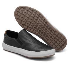 Tênis Slip On Casual Sapatênis de Couro Calce Fácil Elástico Masculino-Masculino