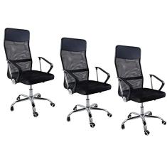 Kit 3 Cadeiras de Escritorio Nagano Tela Mesh Ergonômica Cor:Preto