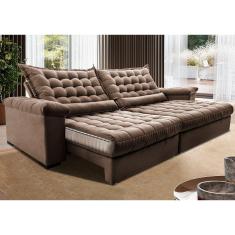 Sofá Retrátil e Reclinável 2,95m Molas Ensacadas Cama inBox Big Space. com Bordado 3D Velusoft