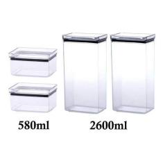 4 Potes Herméticos Retangular 580ml e 2600ml para armazenamento de alimentos