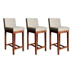 Kit 3 Banquetas Média Estofada com Encosto Lisboa 90 Cm Suede Bege CCS