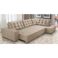 Sofá de Canto Retrátil e Reclinável com Molas 3,00x2,00 Jacke Suede Bege Adonai Estofados