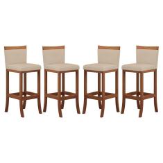 Kit 4 Banquetas Alta Encosto Estofado 38x102 Cm Paris Madeira Maciça Castanho Suede CCS