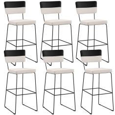 Kit 06 Banquetas Altas Faixa Corano Preto Linho Cru