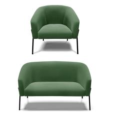 Sofá Namoradeira E Poltrona Pé De Ferro Preto Stella Suede D03 - D`rossi Cor Verde