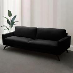 Sofá Decorativo Thalia 4 Lugares Sala de estar 270cm Pés em Aço Couro Preto G88 - Gran Belo
