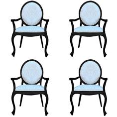 Kit 04 Poltronas Decorativas Sala de Estar Base Madeira Maciça Adrie Sarja Bege/Preto Fosco - Gran Belo