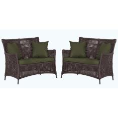 2 Sofás Área Externa Igapó Alumínio Pintura Preta Corda Náutica Estofa