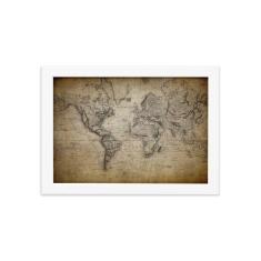 Quadro Vintage Mapa Mundi Antigo Moldura Branca 33x43cm - Quartinhos