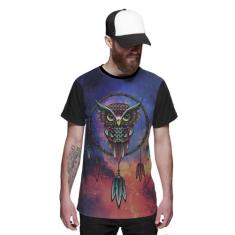 Camiseta Coruja Filtro dos Sonhos Colorida Preta Masculina - Di Nuevo,