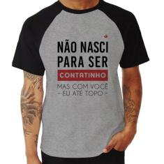 Camiseta Raglan Não nasci para ser contatinho - Foca na Moda, Cinza, P