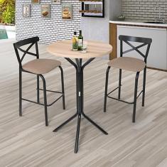 Conjunto Bistrô Tampo 0,65m Redondo com 2 Banquetas Tubo Paris - Cipla